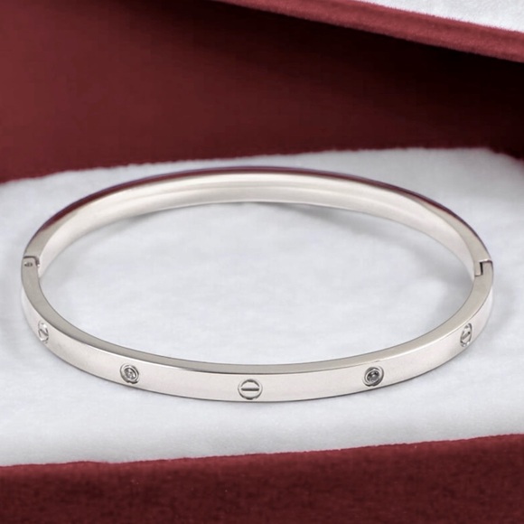 Stampd Jewelry - Silver Bangle Bracelet with Stones Thin Version Platinum Plated